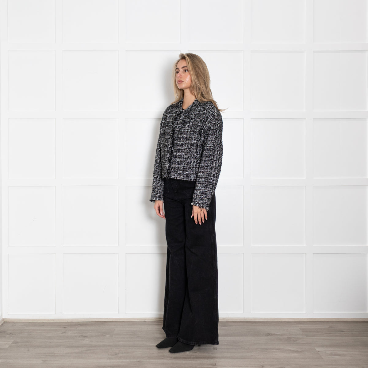 Iro Black White Raw Edge Tweedy Jacket