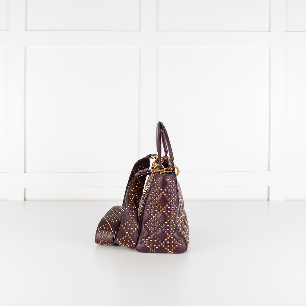 Dior Burgundy Gold Studded Leather Lady Dior