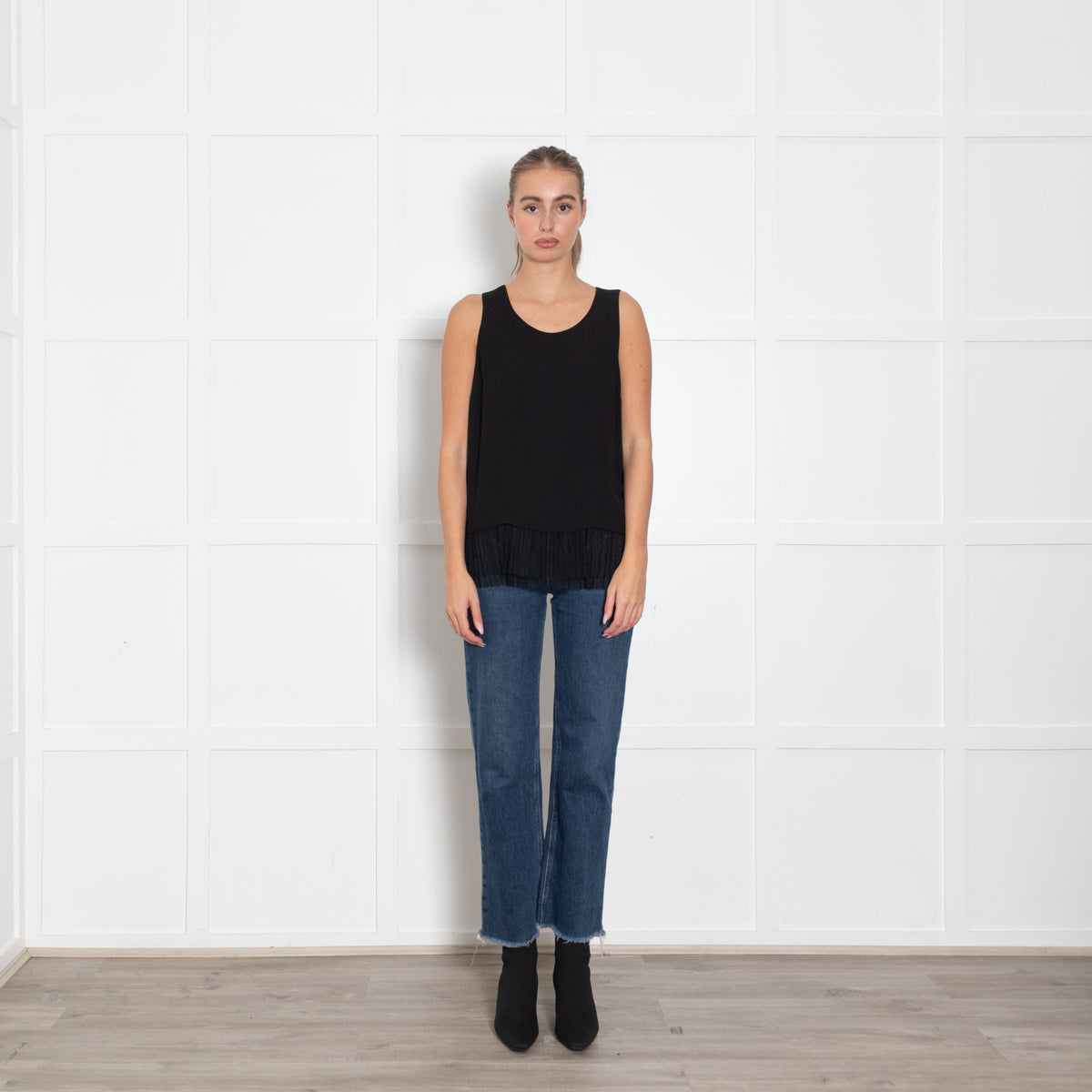 Elizabeth And James Black Sleeveless Top With Netting Hem