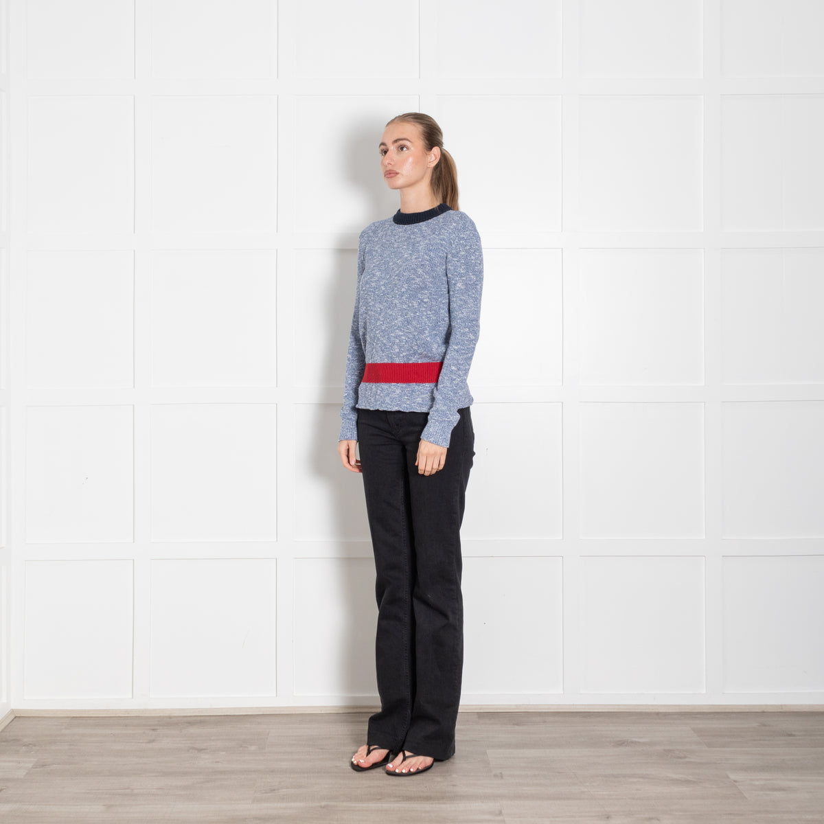Frame Blue White Fleck Red Peplum Sweater