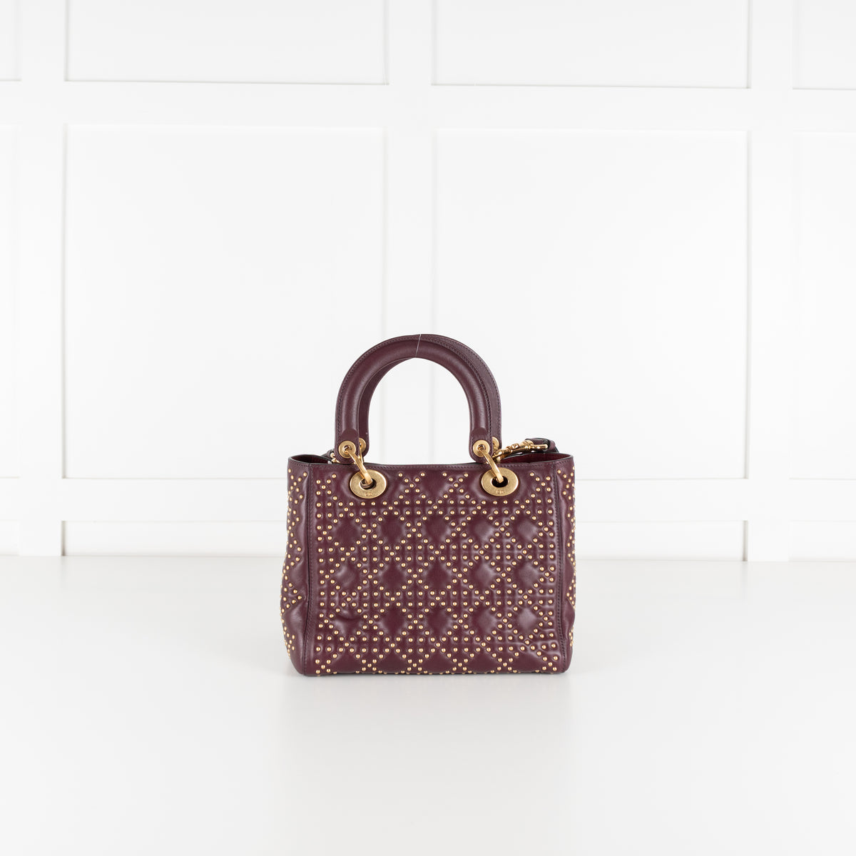 Dior Burgundy Gold Studded Leather Lady Dior