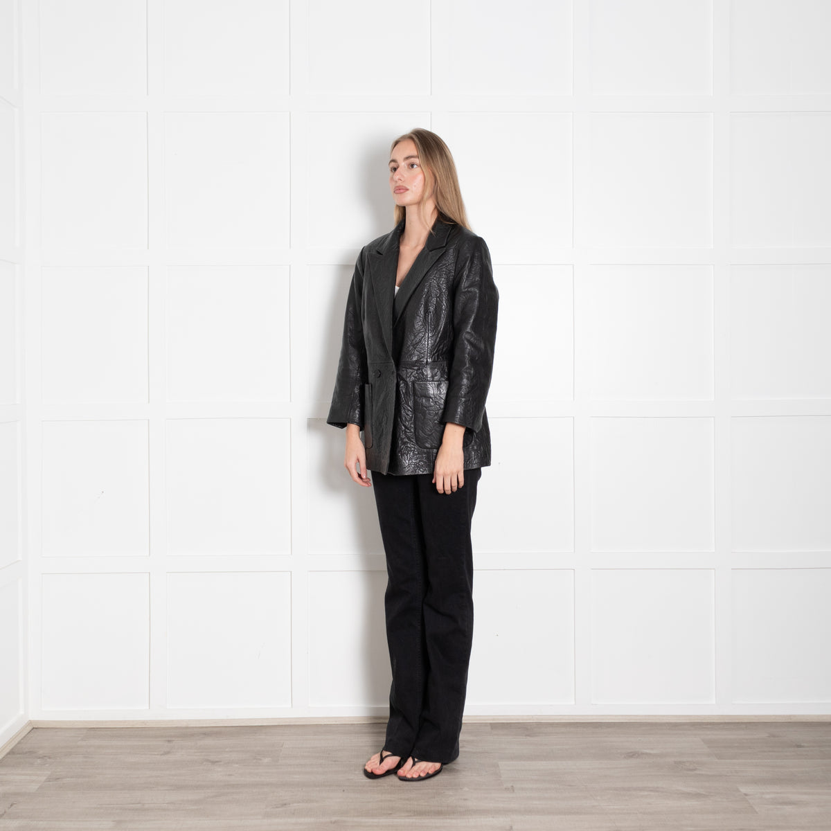 Zadig & Voltaire Preloved Black Crinkled Leather Blazer Jacket