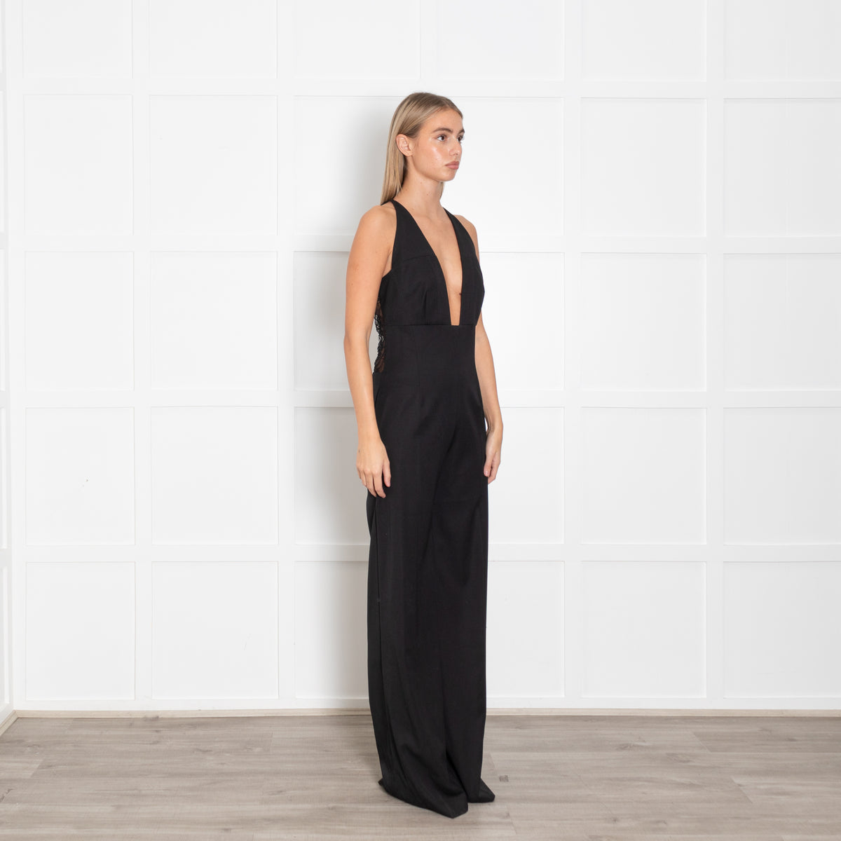 LA Mania Lace Back Black Flared Jumpsuit
