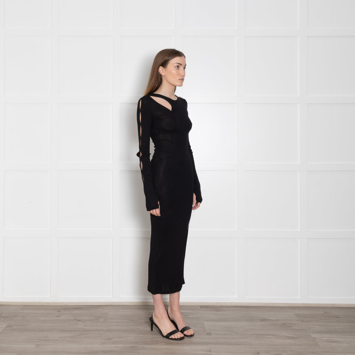 Helmut Lang Black Thin Ribbed Maxi Dress