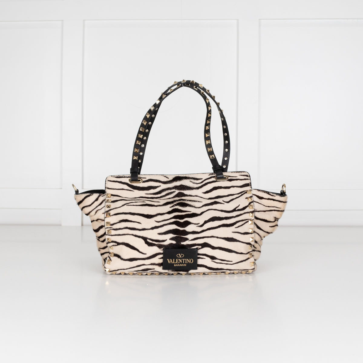 Valentino Rockstud Zebra Print Pony Skin Handbag