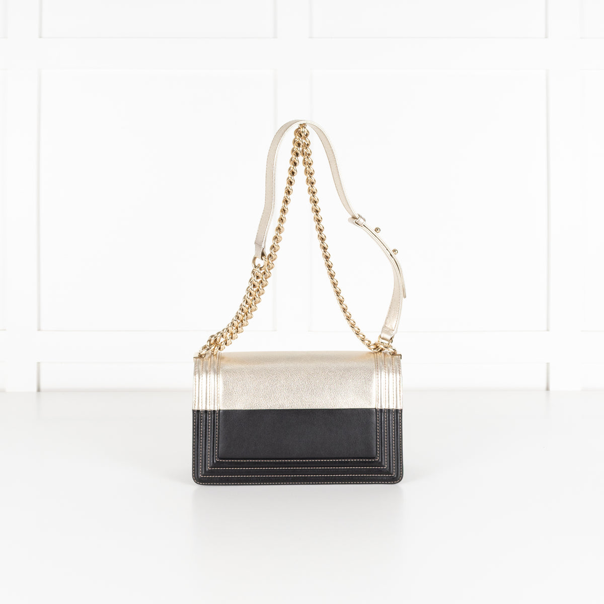 Chanel Medium Boy Coco Mark Black and Metallic Gold Leather Shoulder Bag