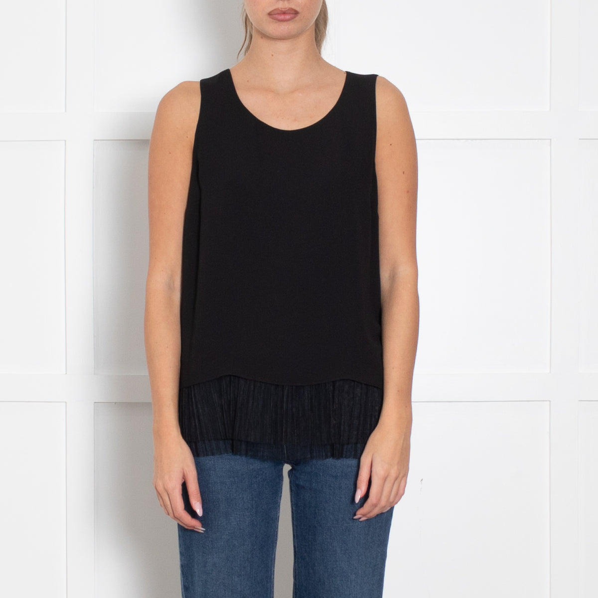 Elizabeth And James Black Sleeveless Top With Netting Hem