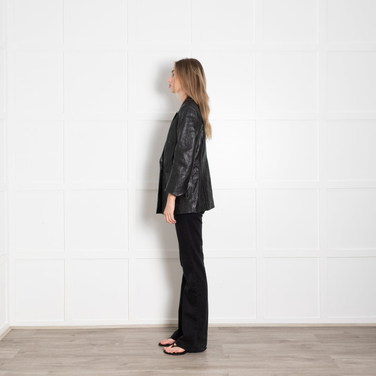 Zadig & Voltaire Preloved Black Crinkled Leather Blazer Jacket