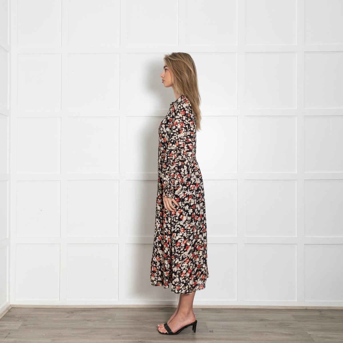 Somerset By Alice Temperley Black Cream Rust Gold Lurex Flower Print Dress