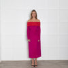 Emilio De La Morena Fuchsia Pink Red Trim Sleeved Dress