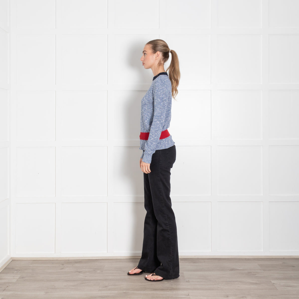 Frame Blue White Fleck Red Peplum Sweater