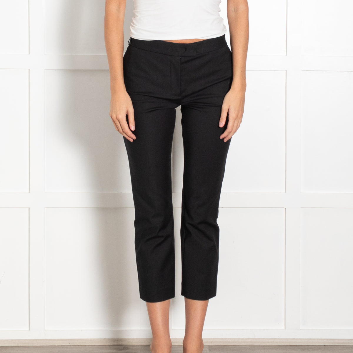 Joseph Black Cotton Elastane Blend Cropped Trousers
