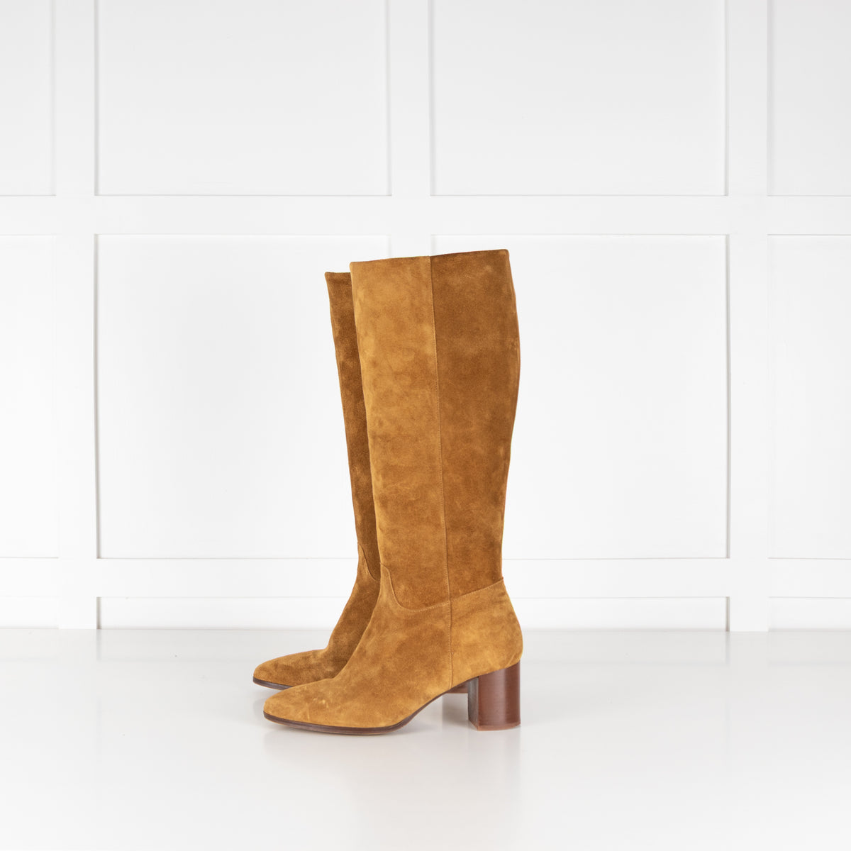 Sezane Mustard Suede Block Heel Boots