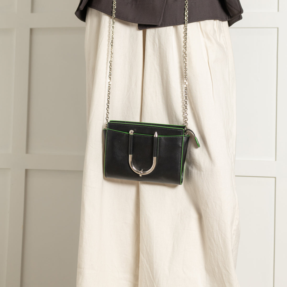 Mugler Black Crossbody Bag with Green Edges