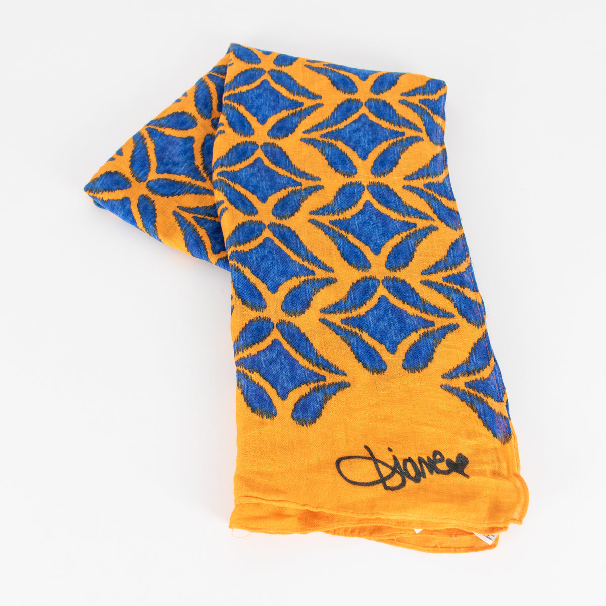 Diane Von Furstenberg Orange Blue Linen Blend Scarf