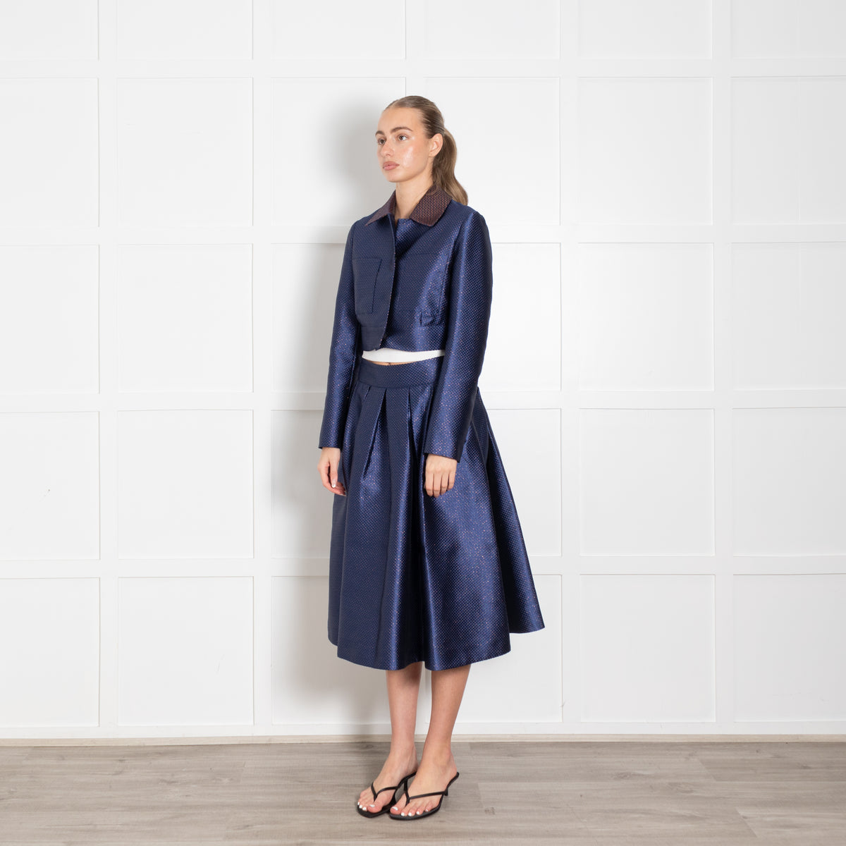 Tara Jarmon Royal Blue With Gold Thread Skirt Suit