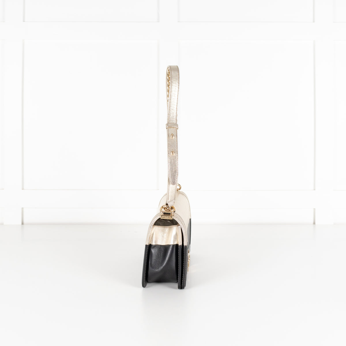 Chanel Medium Boy Coco Mark Black and Metallic Gold Leather Shoulder Bag