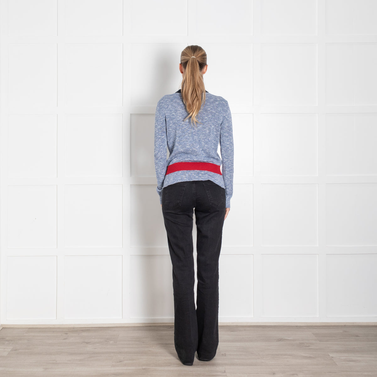 Frame Blue White Fleck Red Peplum Sweater