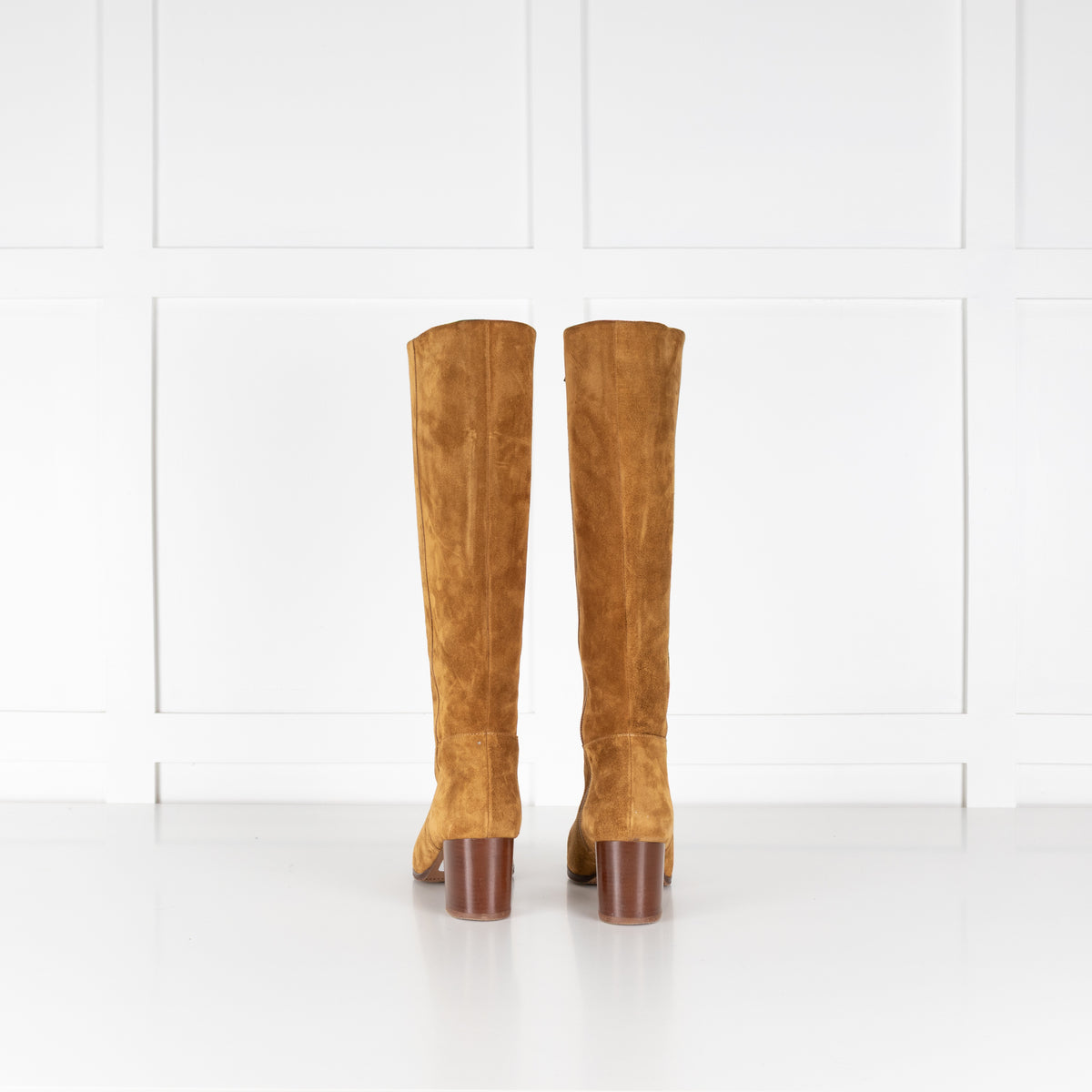 Sezane Mustard Suede Block Heel Boots