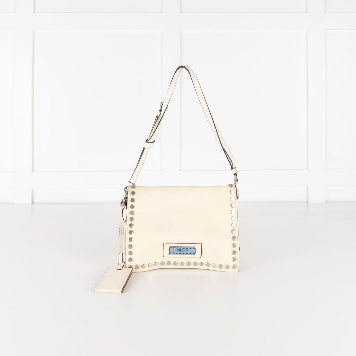 Prada  Cream Metal Stud Etiquette Bag