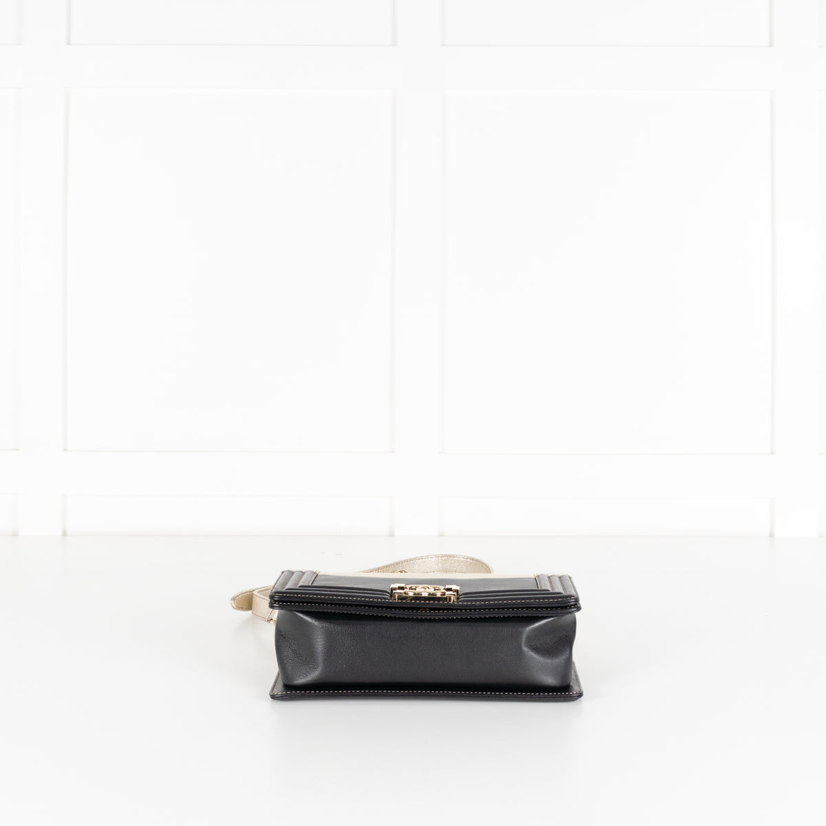 Chanel Medium Boy Coco Mark Black and Metallic Gold Leather Shoulder Bag