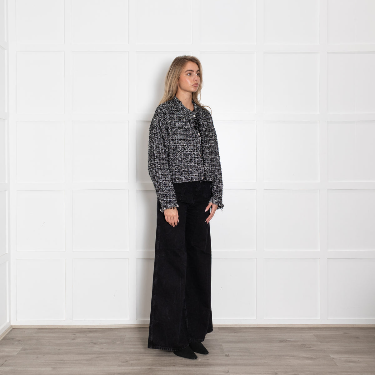 Iro Black White Raw Edge Tweedy Jacket