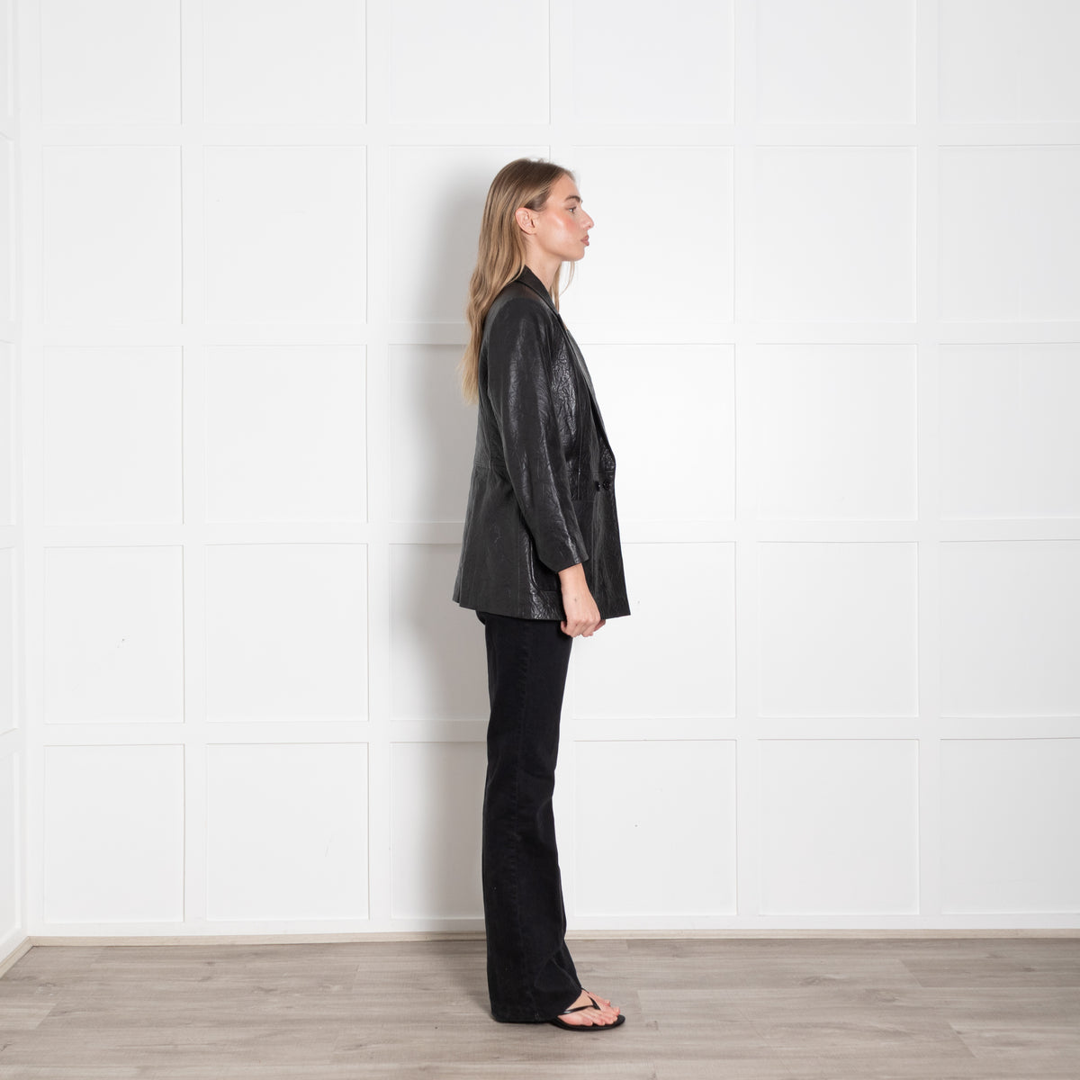Zadig & Voltaire Preloved Black Crinkled Leather Blazer Jacket