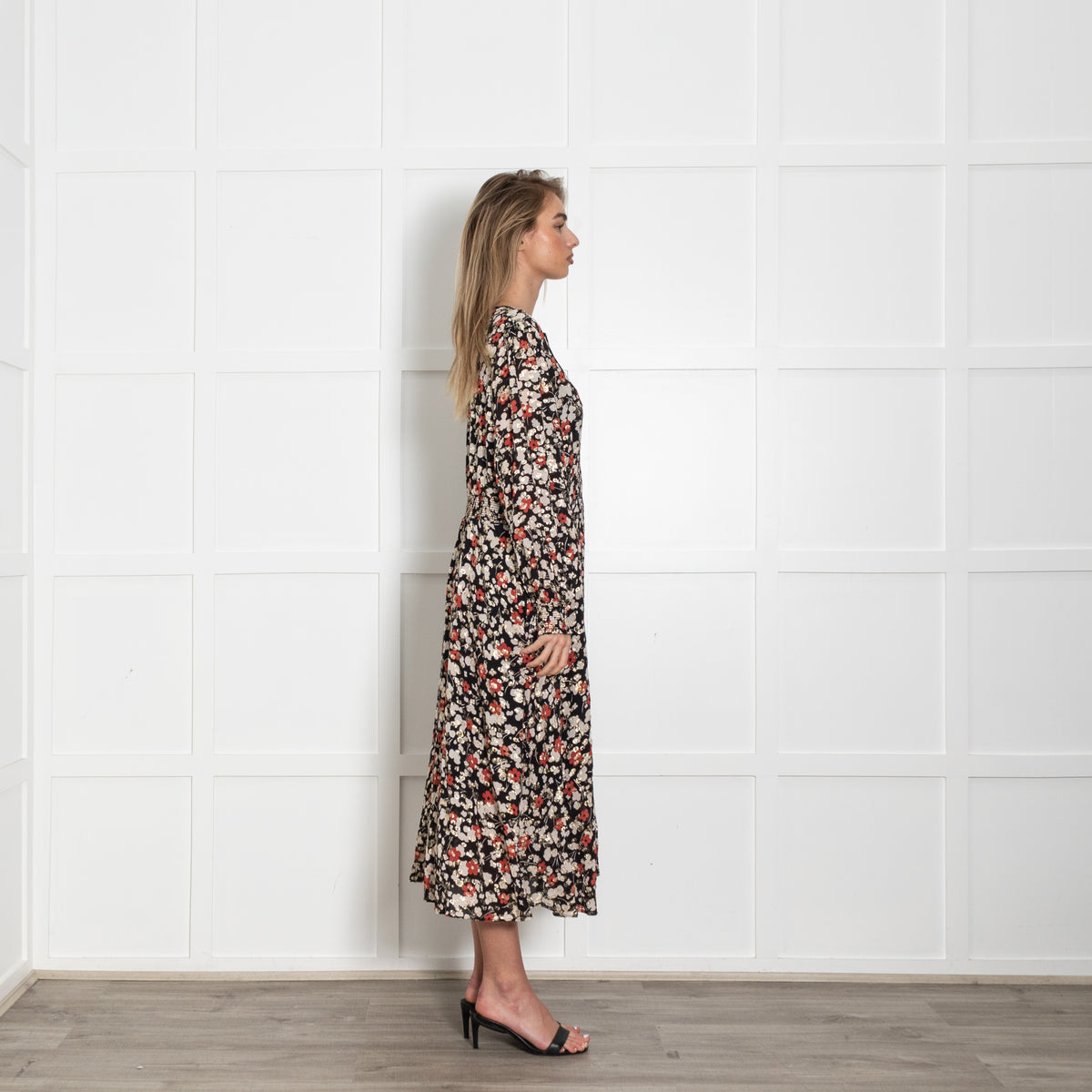 Somerset By Alice Temperley Black Cream Rust Gold Lurex Flower Print Dress