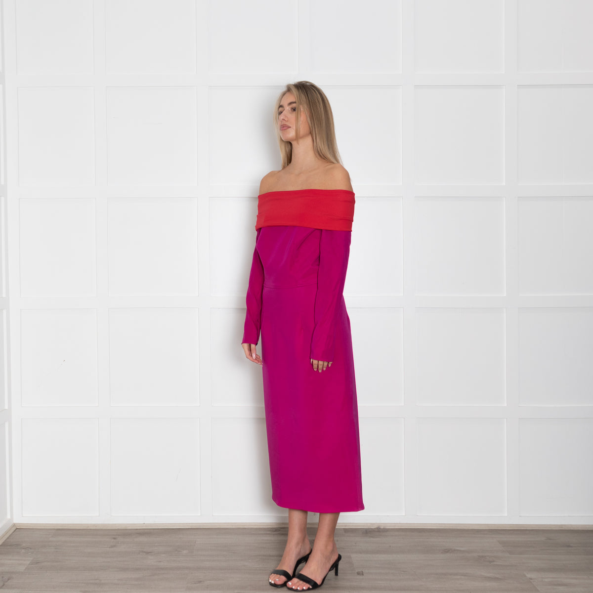 Emilio De La Morena Fuchsia Pink Red Trim Sleeved Dress