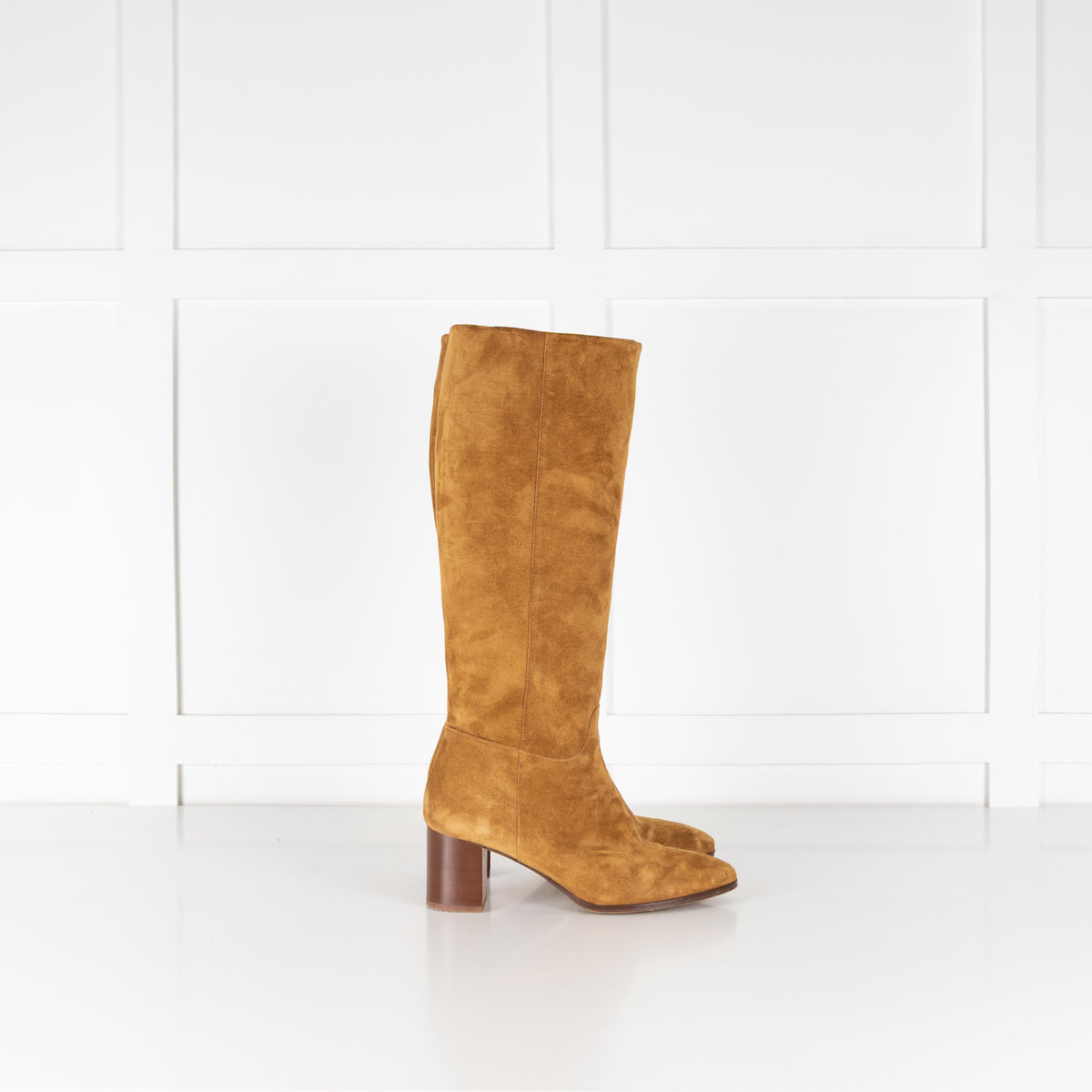 Sezane Mustard Suede Block Heel Boots