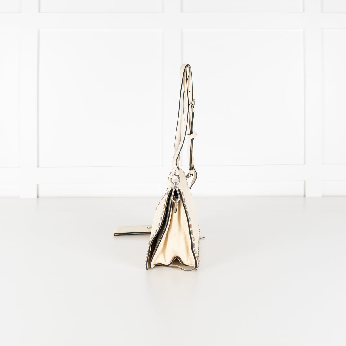 Prada  Cream Metal Stud Etiquette Bag