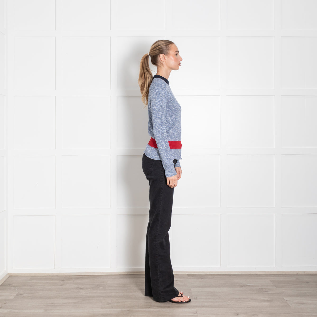 Frame Blue White Fleck Red Peplum Sweater