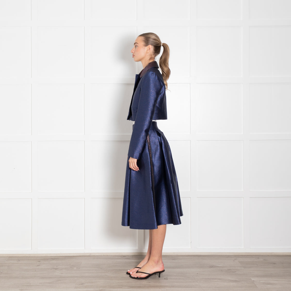 Tara Jarmon Royal Blue With Gold Thread Skirt Suit