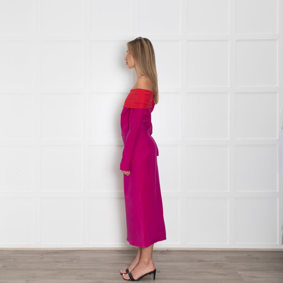 Emilio De La Morena Fuchsia Pink Red Trim Sleeved Dress