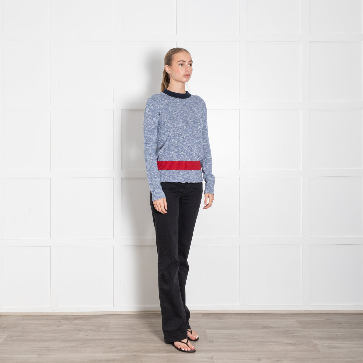 Frame Blue White Fleck Red Peplum Sweater