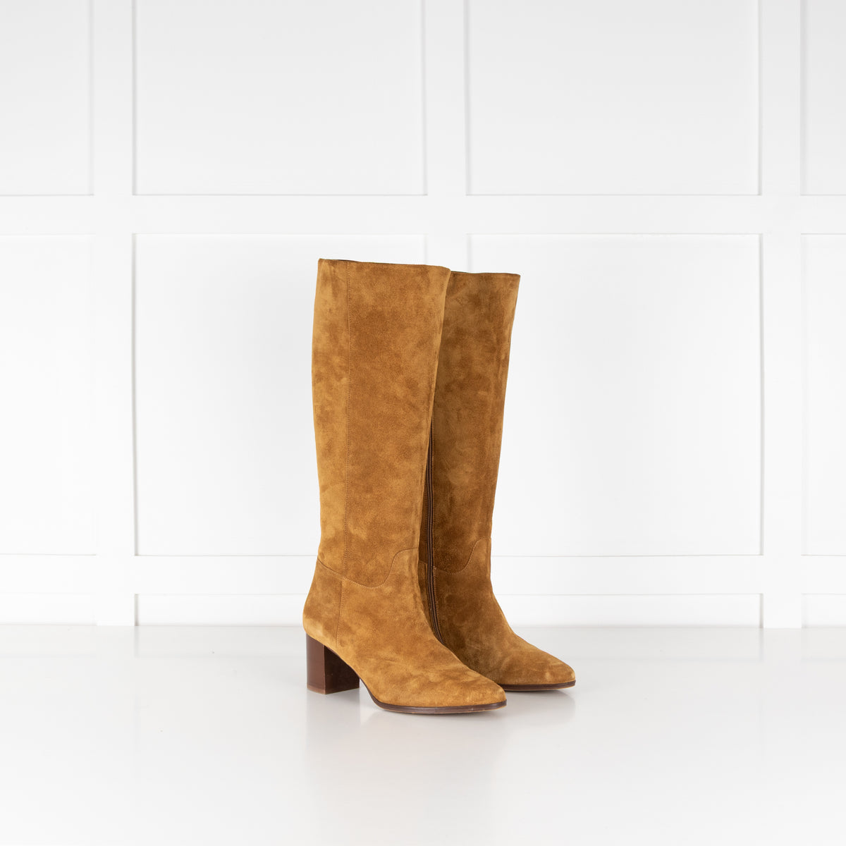 Sezane Mustard Suede Block Heel Boots