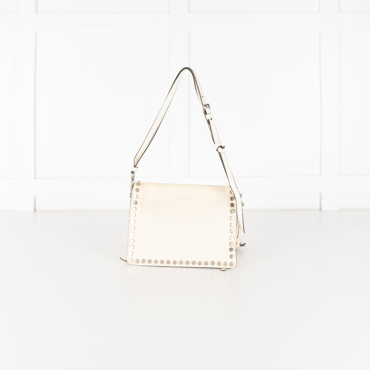 Prada  Cream Metal Stud Etiquette Bag