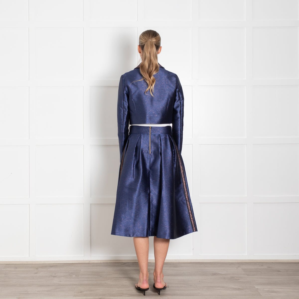 Tara Jarmon Royal Blue With Gold Thread Skirt Suit