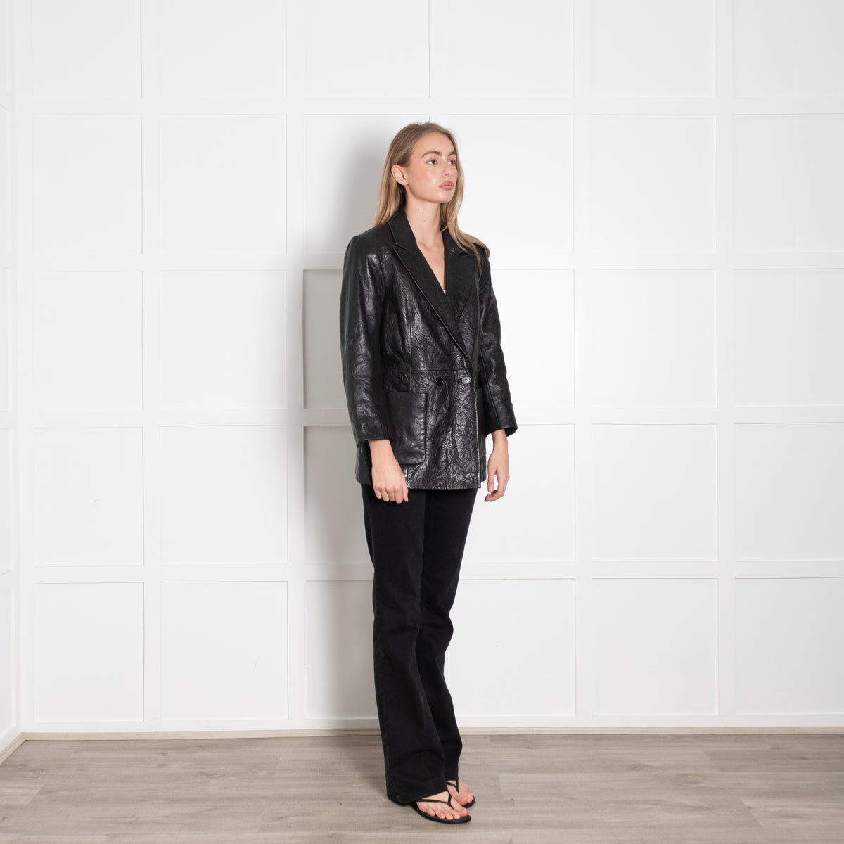 Zadig & Voltaire Preloved Black Crinkled Leather Blazer Jacket