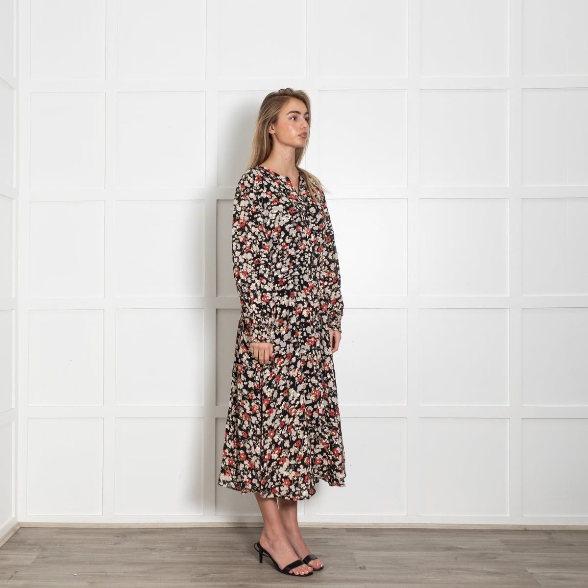 Somerset By Alice Temperley Black Cream Rust Gold Lurex Flower Print Dress