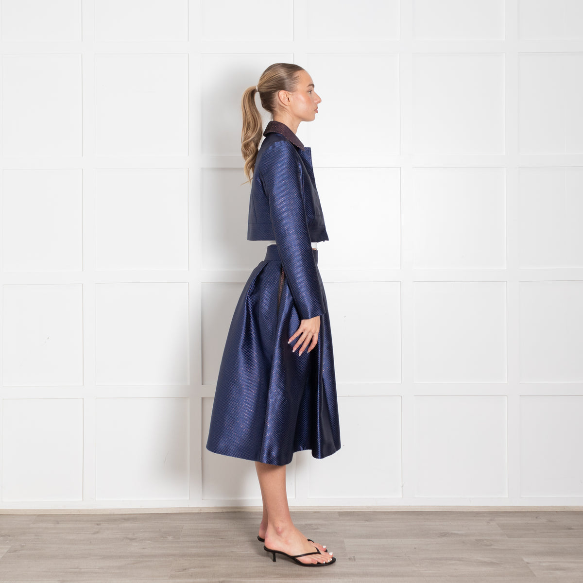 Tara Jarmon Royal Blue With Gold Thread Skirt Suit