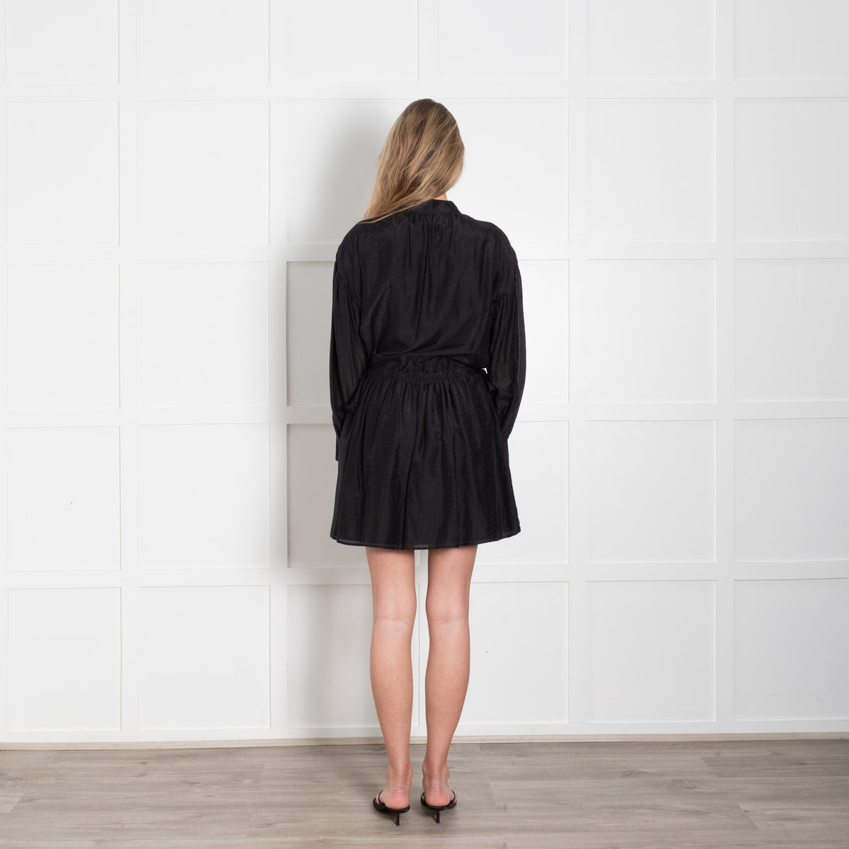 Magali Pascal Black Long Sleeve Tie Waist Dress