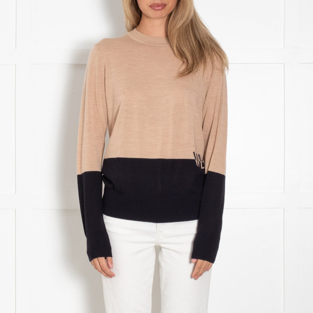 Victoria Victoria Beckham Sand Merino Wool Jumper With Navy Stripe