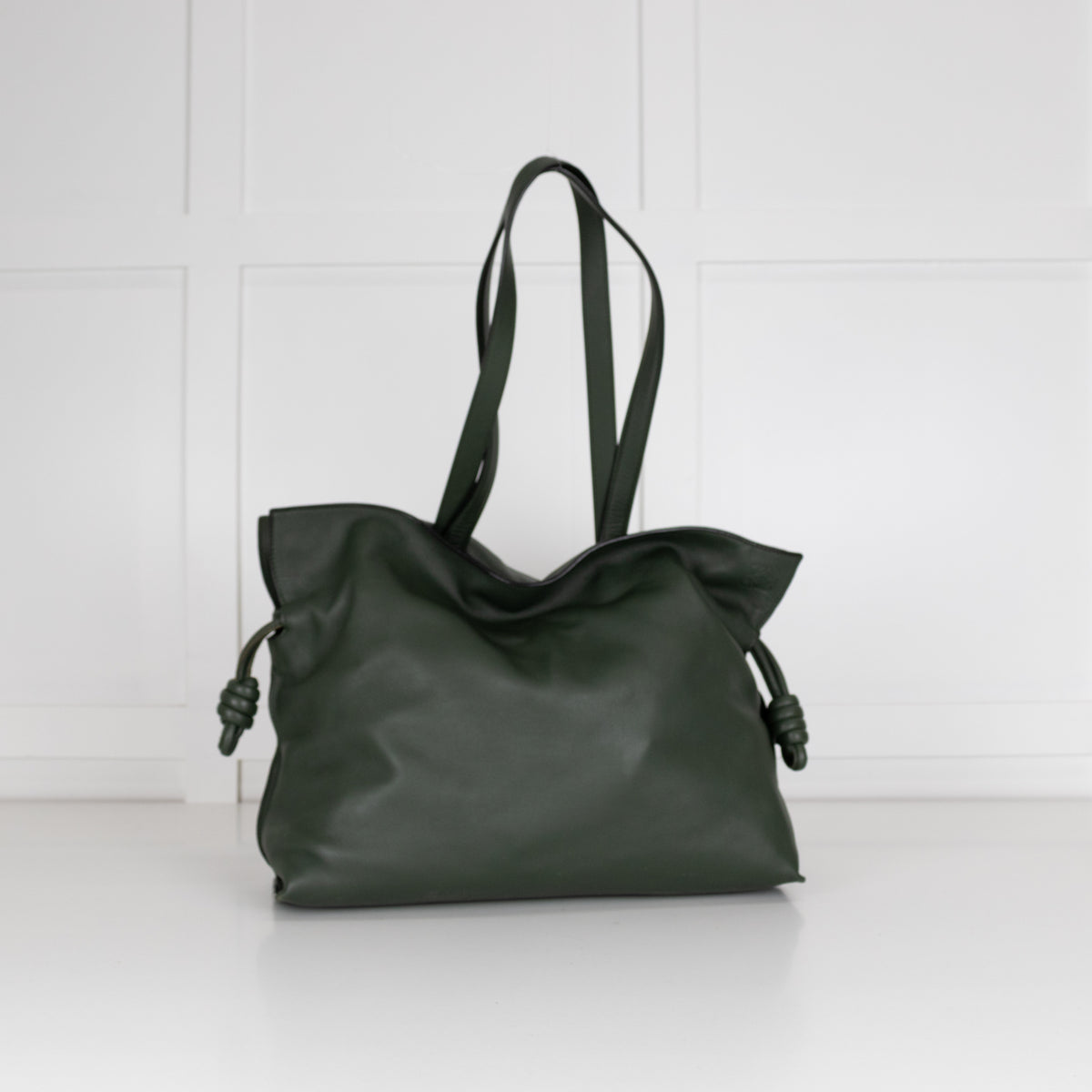 Loewe Green Flamenco Knot Large Leather Clutch Bag