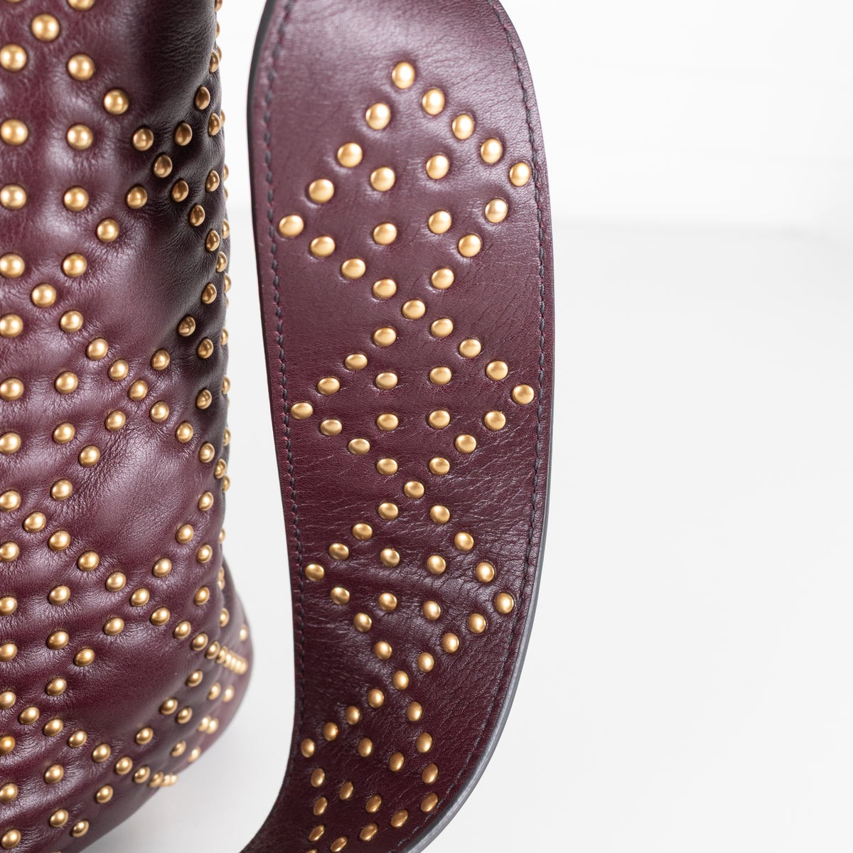 Dior Burgundy Gold Studded Leather Lady Dior