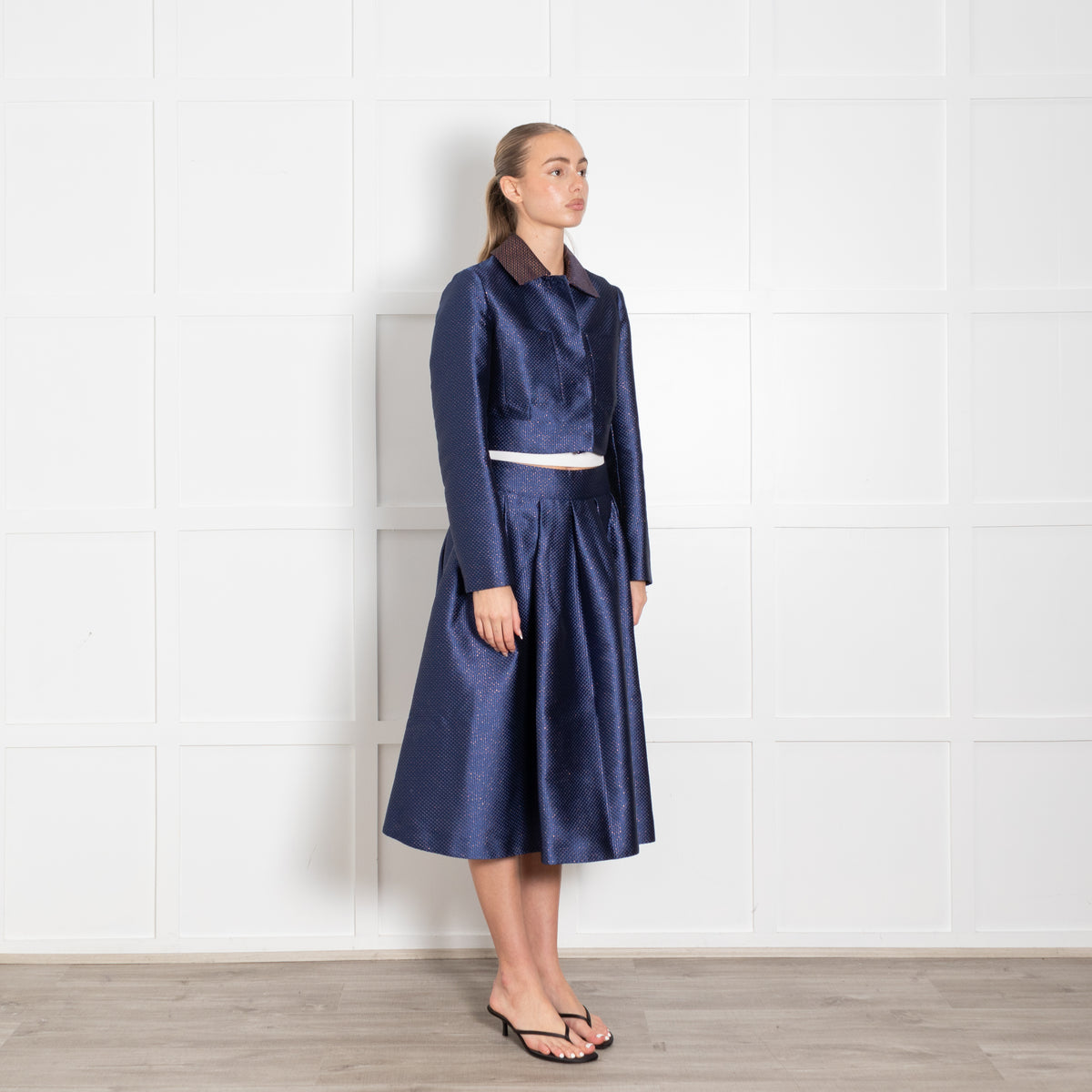 Tara Jarmon Royal Blue With Gold Thread Skirt Suit