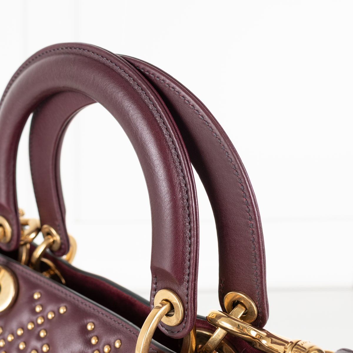 Dior Burgundy Gold Studded Leather Lady Dior