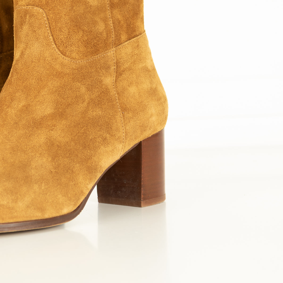 Sezane Mustard Suede Block Heel Boots