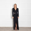 Elisabetta Franchi Black Gathered Waist with Jewel Buckle Gown