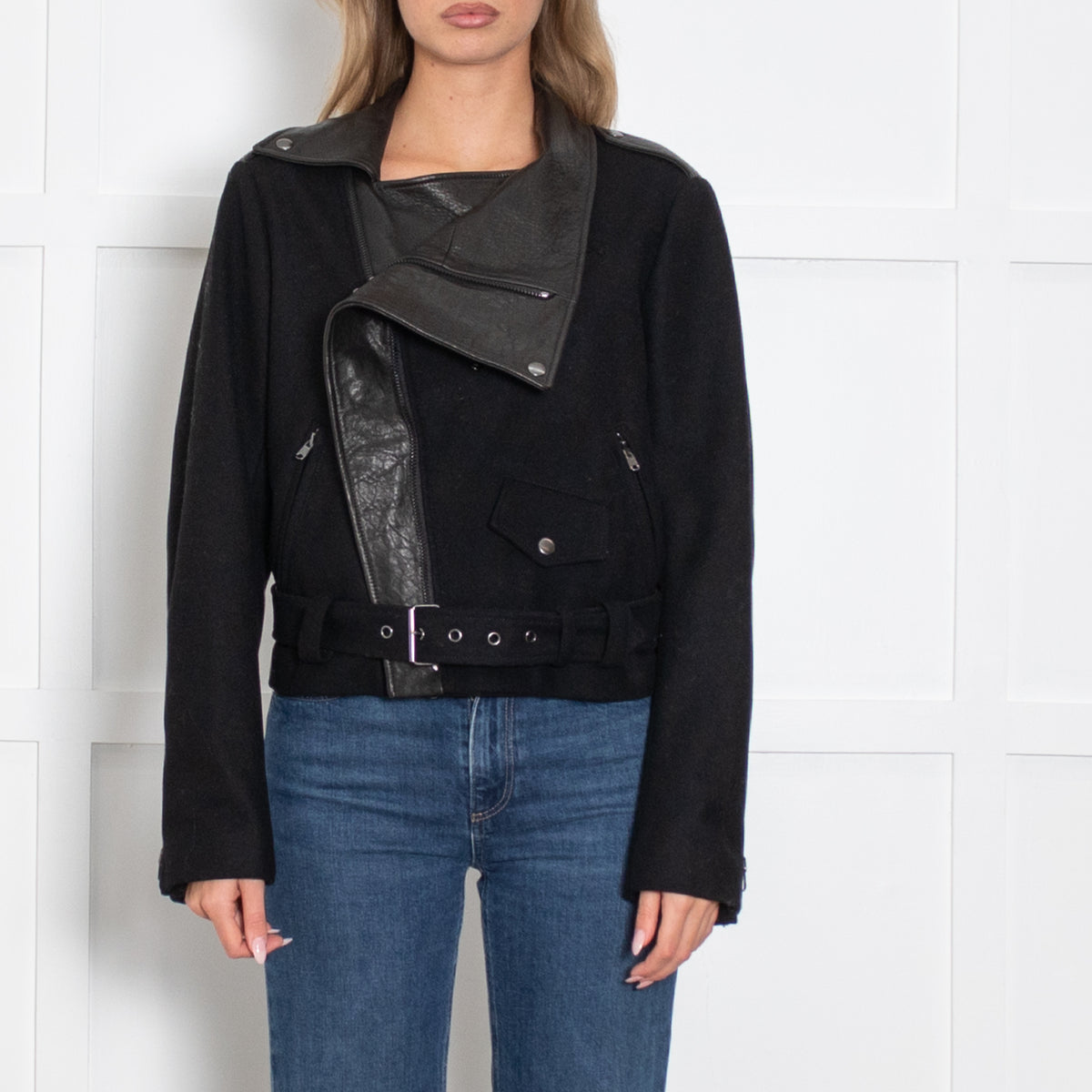 Donna Karan Wool and Leather Mix Biker Jacket